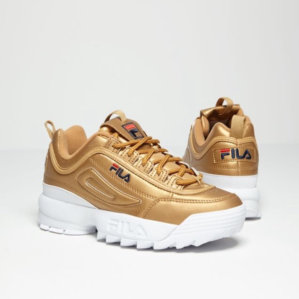 NWT Gold Metallic Filas Women’s Disruptor 2 - Picture 1 of 4